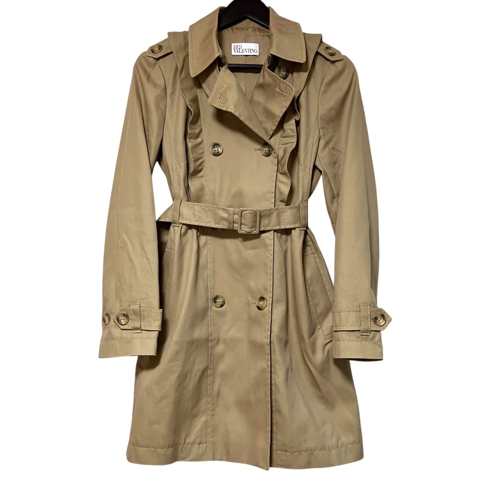 【中古】美品 RED VALENTINO レッドヴァレンティノ ダブルブレスト フリル フレア トレンチコート サイズ38 160/80A ベージュ レディース Luxs ブランド古着のリュクス｜Luxs（ブランド古着のリュクス）