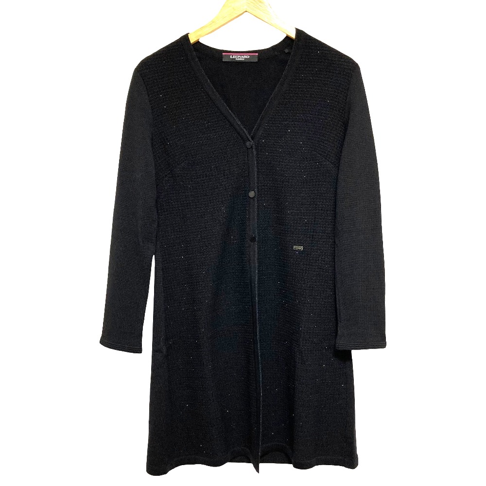 【中古】美品 LEONARD FASHION レオナールファッション ラメ糸 ロングニットカーディガン サイズ38 ブラック レディース Luxs ブランド古着のリュクス｜Luxs（ブランド古着のリュクス）