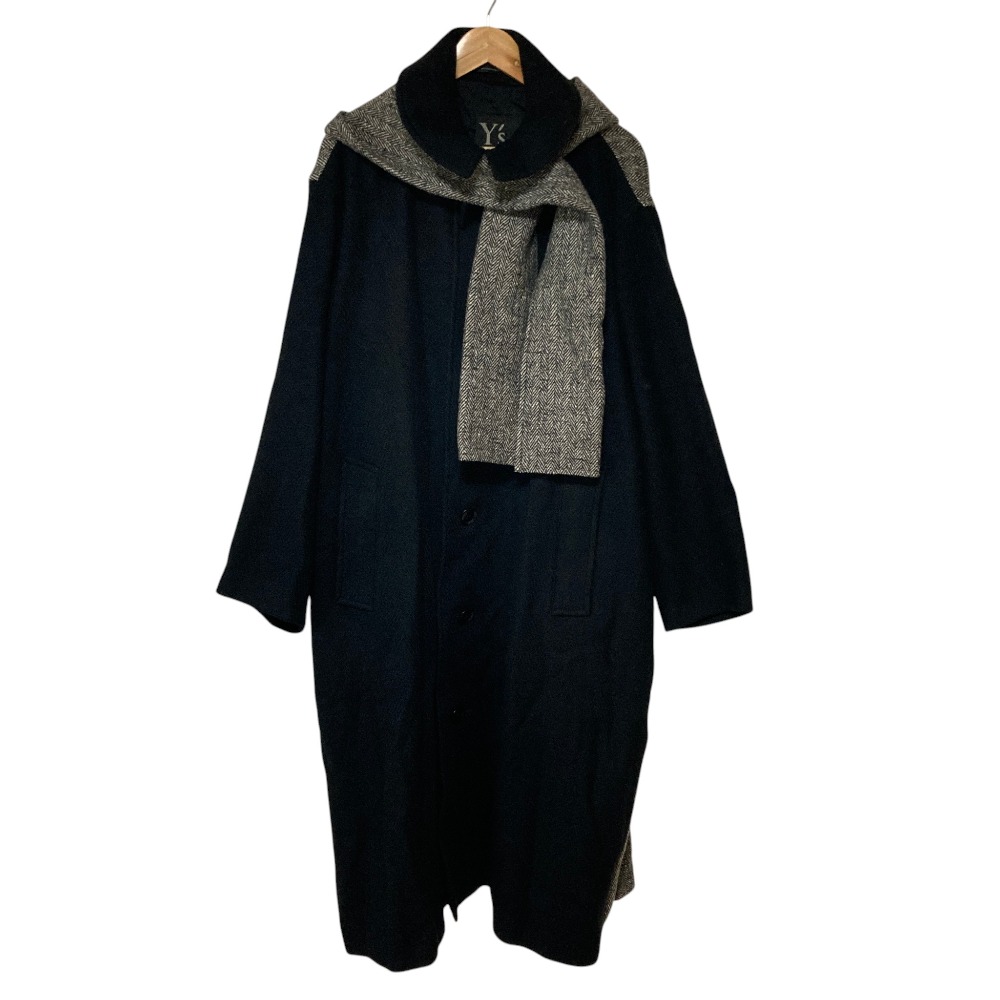 【中古】新品同様 25AW Y's ワイズ ヨウジヤマモト BIG HERRINGBONE DETACHABLE HOODIE COAT コート YL-C02-800 サイズ1 ブラック グレー レディース Luxs ブランド古着のリュクス｜Luxs（ブランド古着のリュクス）