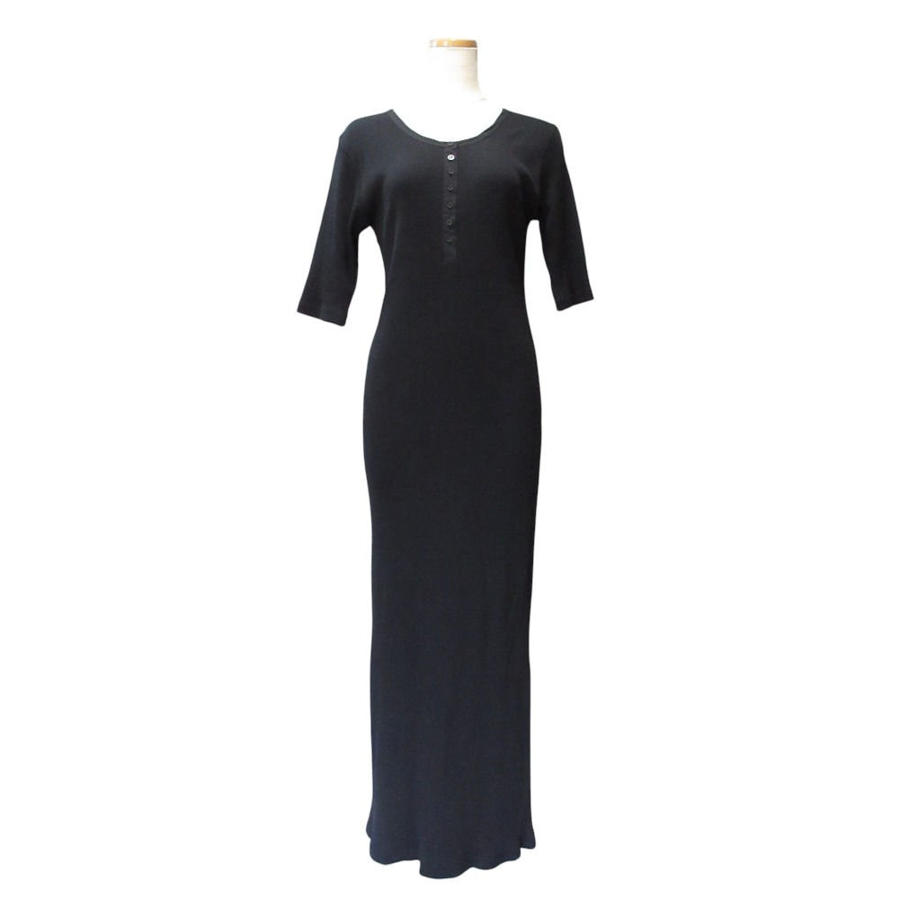 【中古】新品同様 24AW PLAGE プラージュ コットン レーヨン リブニット マキシ丈 半袖 ワンピース 38 ブラック レディース Luxs ブランド古着のリュクス|Luxs(ブランド古着のリュクス)