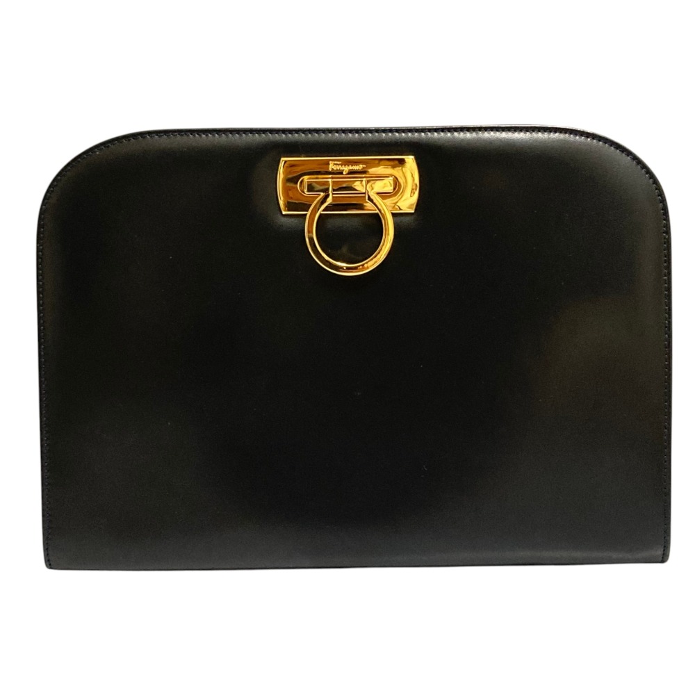 【中古】良品 Salvatore Ferragamo サルヴァトーレフェラガモ ガンチーニ 2WAY チェーン レザー ショルダーバッグ クラッチバック ブラック レディース Luxs ブランド古着のリュクス｜Luxs（ブランド古着のリュクス）