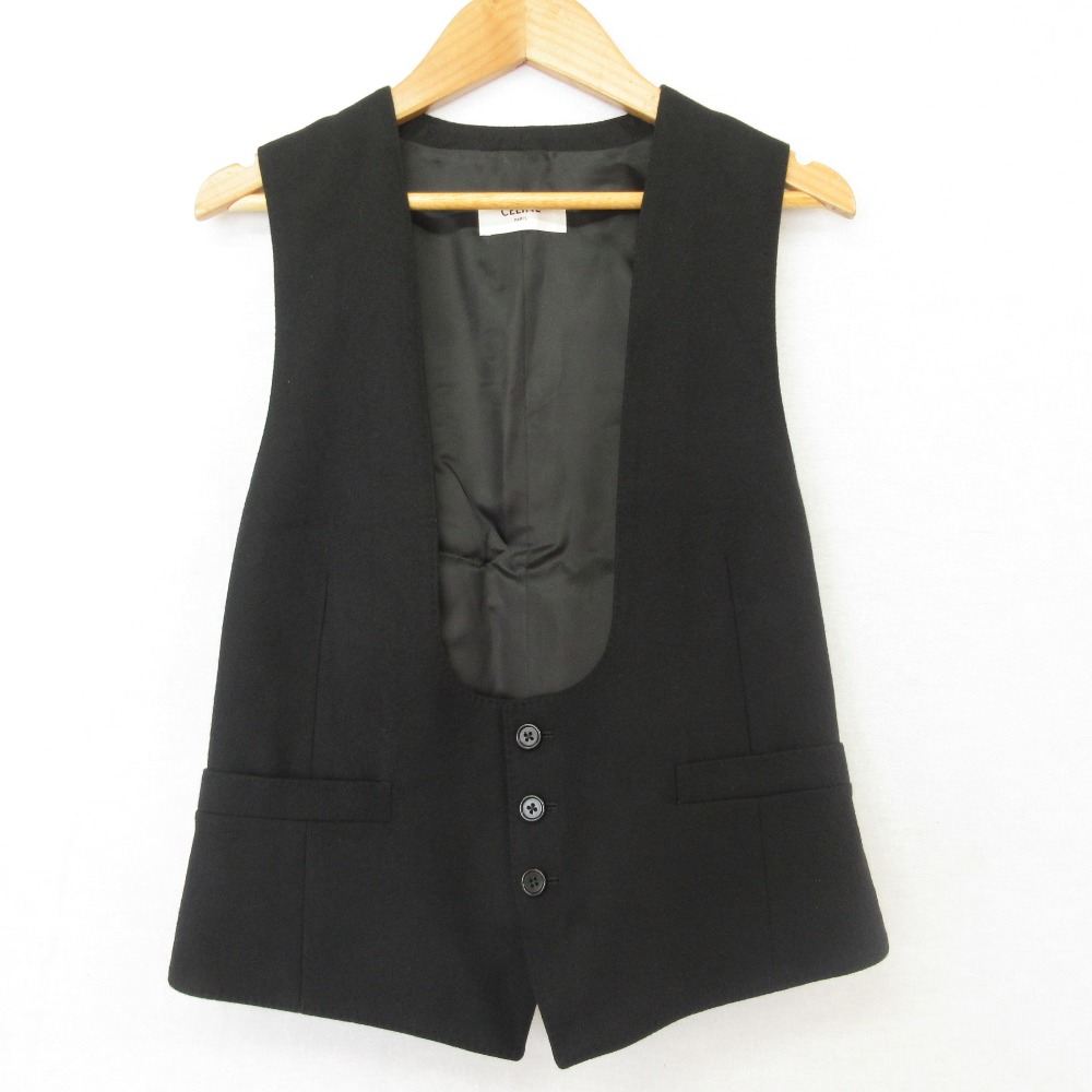 【中古】美品 CELINE セリーヌ カシミヤフランネル ジレ ベスト 2I082311T 38NO サイズ36 ブラック レディース Luxs ブランド古着のリュクス|Luxs(ブランド古着のリュクス)