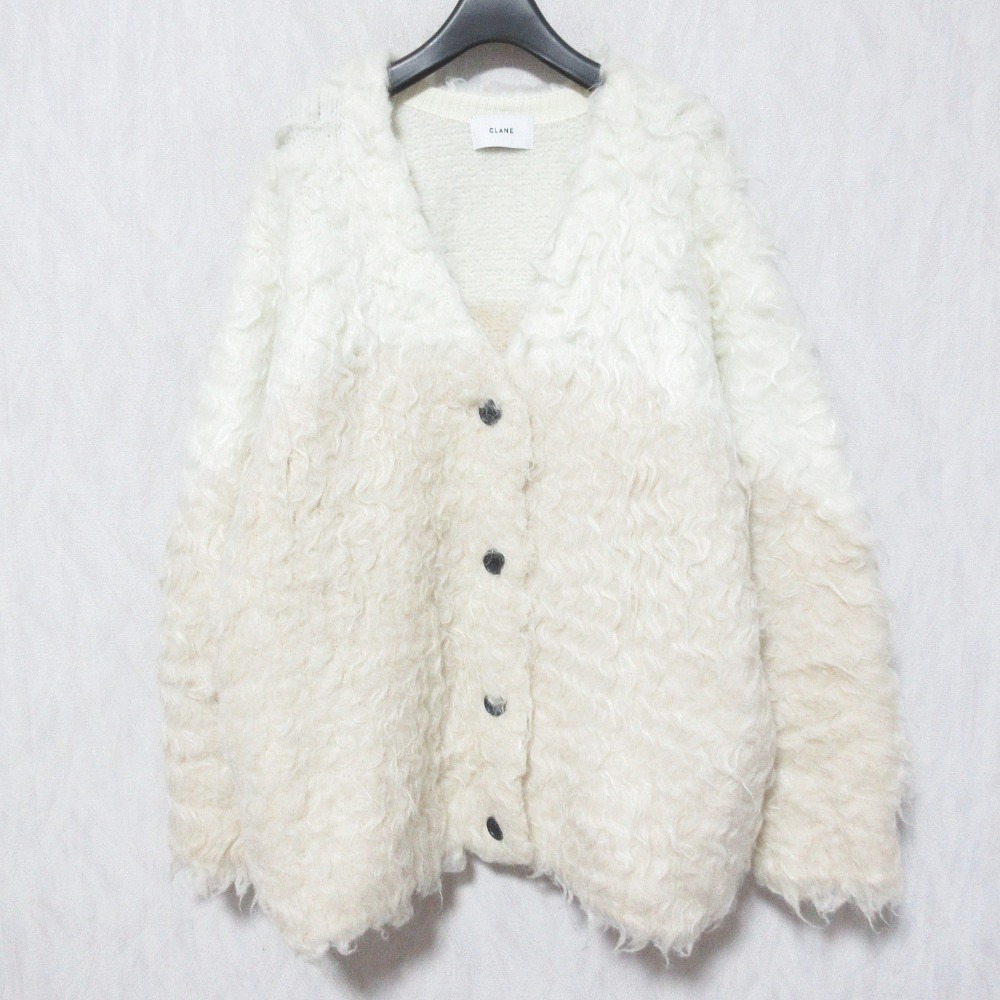 【中古】美品 25AW CLANE クラネ BI COLOR SHAGGY KNIT CARDIGAN 19106-2152 サイズ1 ホワイト ベージュ レディース Luxs ブランド古着のリュクス｜Luxs（ブランド古着のリュクス）
