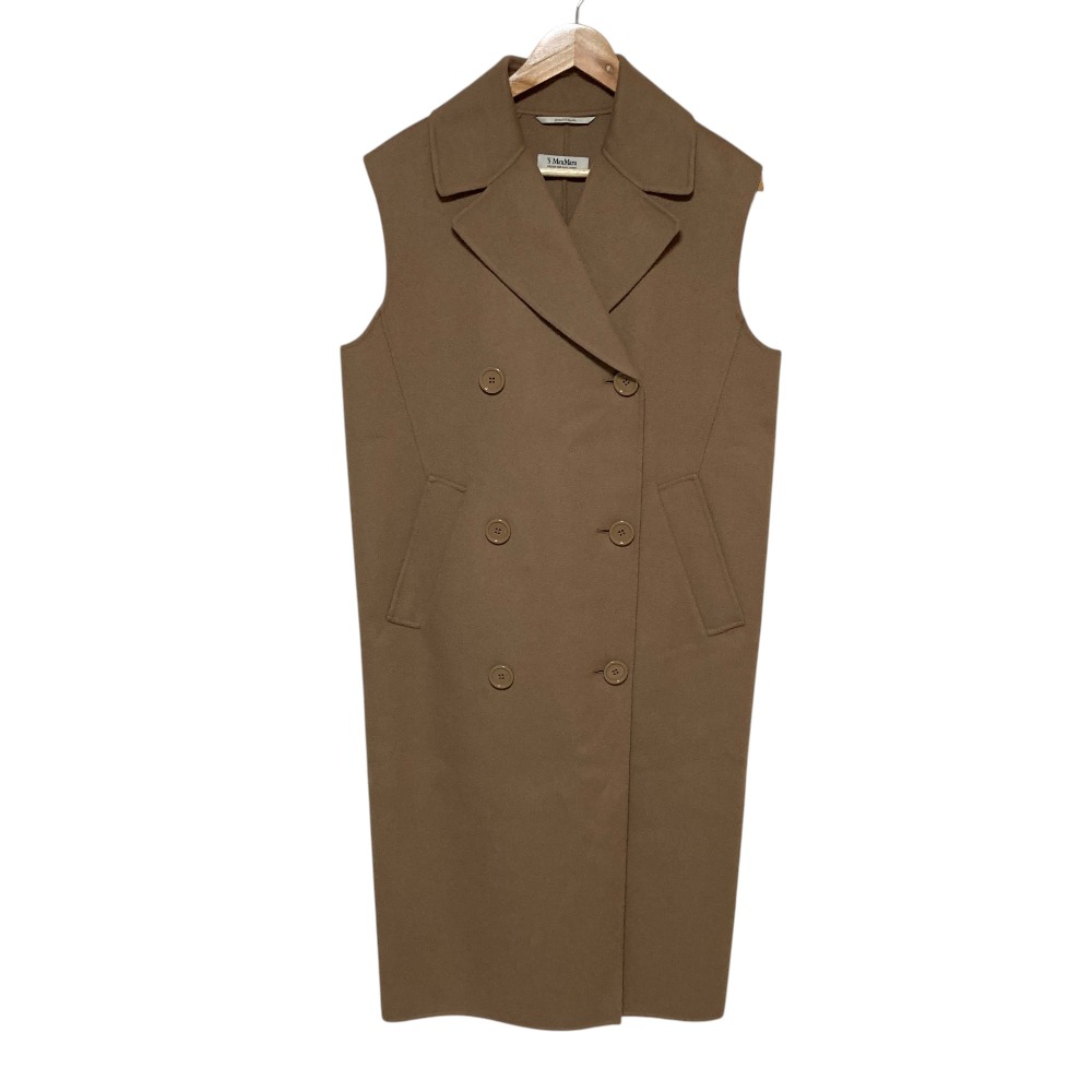 【中古】美品 23AW S Max Mara エスマックスマーラ ウールリバー ダブルブレストノーカラーコート ロングジレ サイズ38 ブラウンベージュ レディース Luxs ブランド古着のリュクス|Luxs(ブランド古着のリュクス)