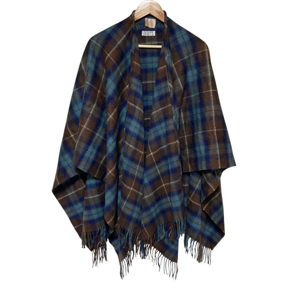 【中古】美品 Vivienne Westwood ヴィヴィアンウエストウッド チェック柄 フリンジ ポンチョ ショール ブラウン×ブルー レディース Luxs ブランド古着のリュクス|Luxs(ブランド古着のリュクス)