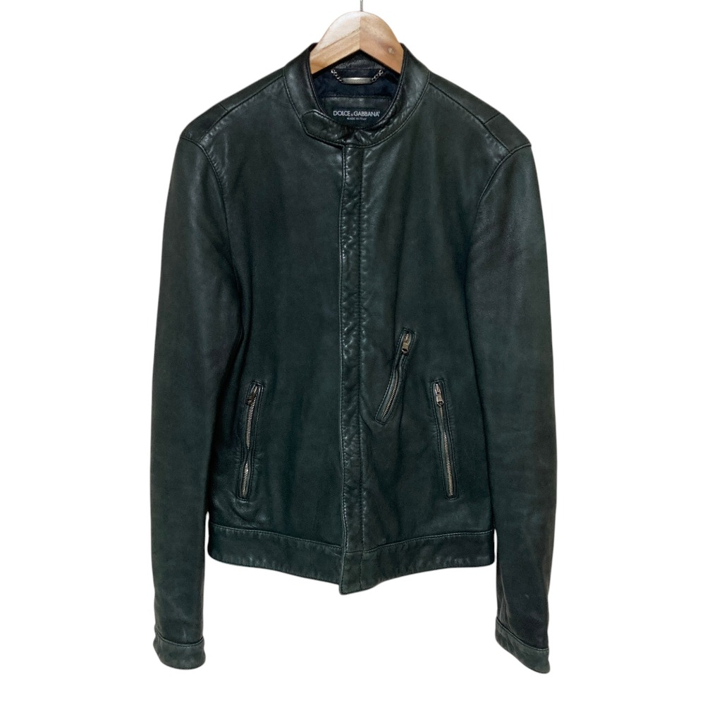 【中古】良品 Dolce&Gabbana ドルチェ&ガッバーナ レザー シングルライダースジャケット 44 グリーン系 メンズ Luxs ブランド古着のリュクス|Luxs(ブランド古着のリュクス)