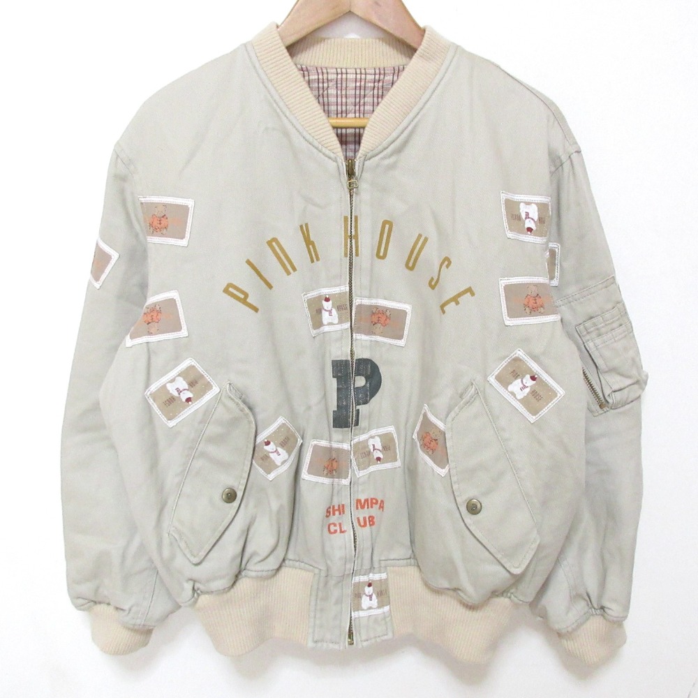 【中古】良品 PINK HOUSE ピンクハウス ロゴワッペン フライトジャケット ブルゾン ベージュ レディース Luxs ブランド古着のリュクス｜Luxs（ブランド古着のリュクス）