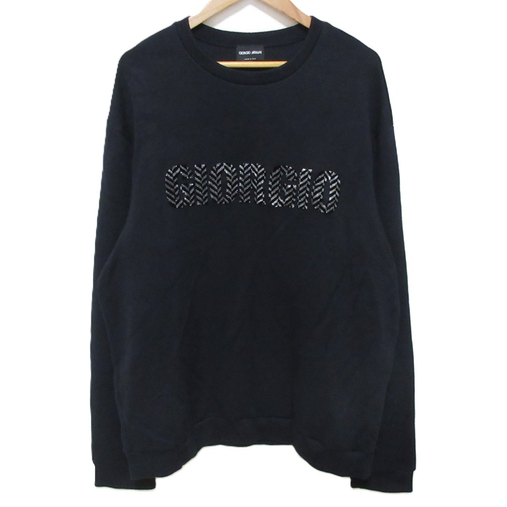 【中古】美品 GIORGIO ARMANI ジョルジオアルマーニ フロントロゴ ニットセーター サイズ52 ブラック メンズ Luxs ブランド古着のリュクス｜Luxs（ブランド古着のリュクス）