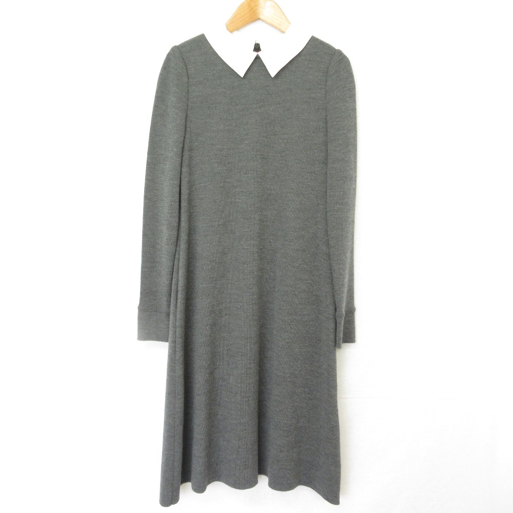 【中古】美品 FOXEY フォクシー Marion 白襟付き ニットドレス ワンピース 37125 サイズ38 グレー レディース Luxs ブランド古着のリュクス｜Luxs（ブランド古着のリュクス）