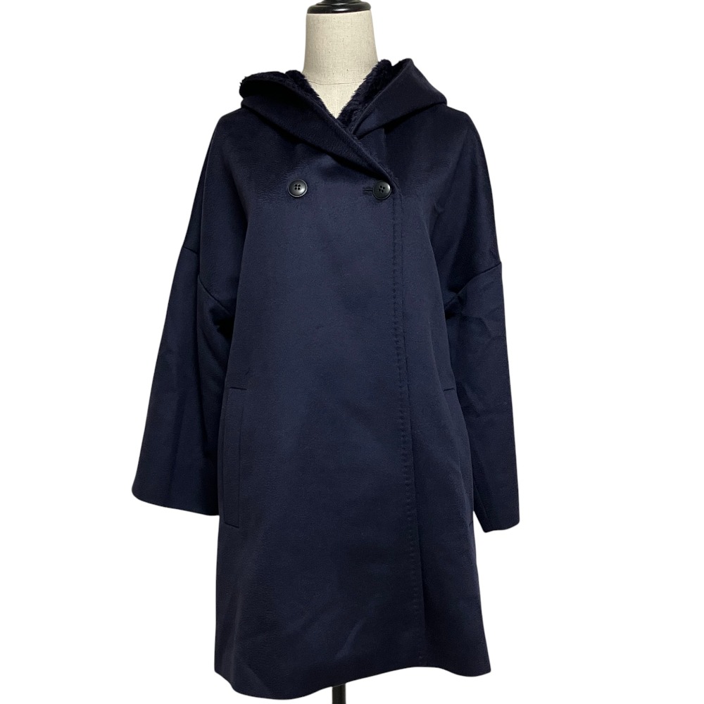 【中古】美品 Max Mara Studio マックスマーラステュディオ バージンウール フーデッド コート 36 ネイビー レディース Luxs ブランド古着のリュクス|Luxs(ブランド古着のリュクス)