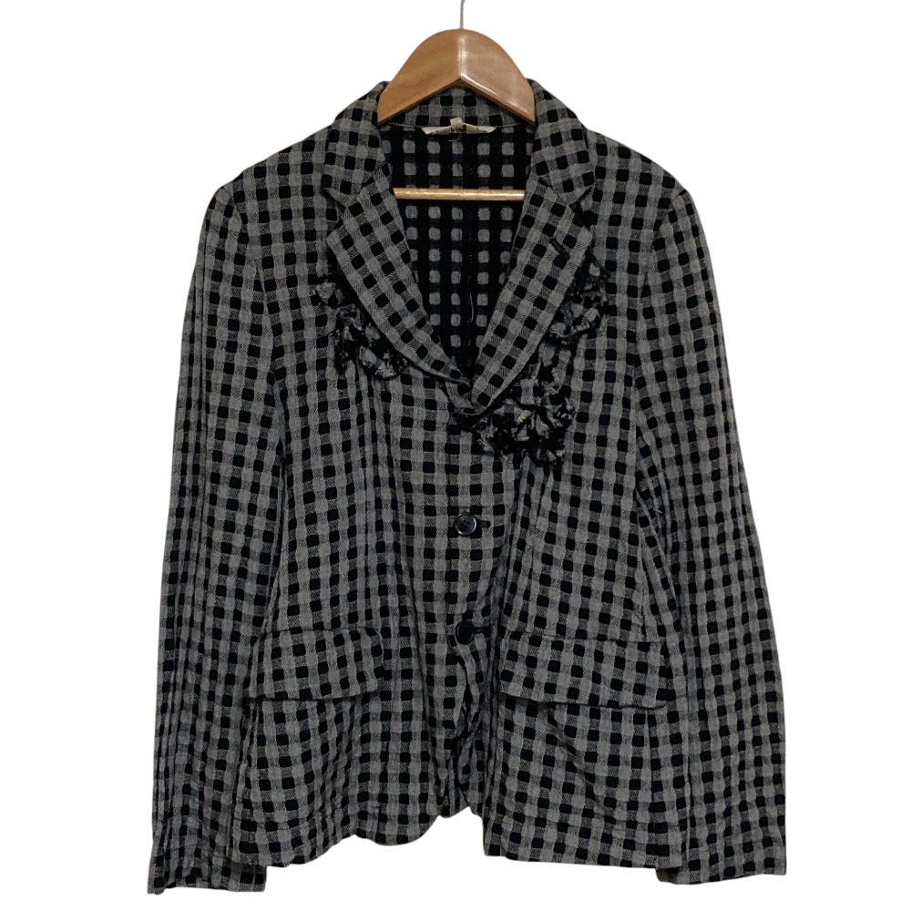 【中古】良品 robe de chambre COMME des GARCONS ローブドシャンブル コムデギャルソン AD2003 製品染め チェックジャケット サイズM グレー レディース Luxs ブランド古着のリュクス|Luxs(ブランド古着のリュクス)