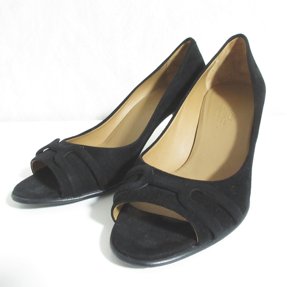 【中古】良品 HERMES エルメス スエード オープントゥ パンプス サイズ36 約23.0cmブラック レディース Luxs ブランド古着のリュクス｜Luxs（ブランド古着のリュクス）