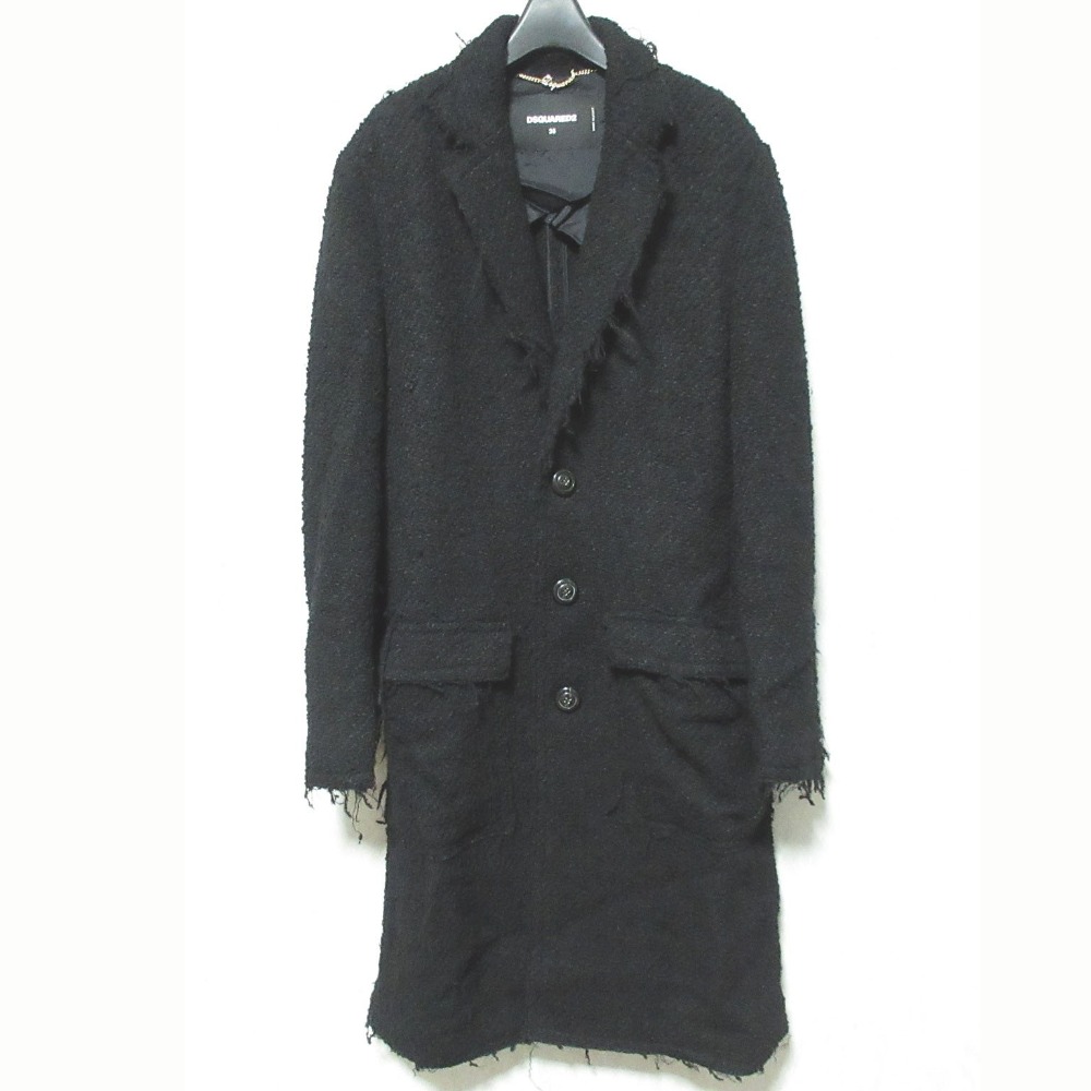 【中古】良品 23AW DSQUARED2 ディースクエアード ツイードチェスターコート S75AA0398 サイズ38 ブラック レディース Luxs ブランド古着のリュクス|Luxs(ブランド古着のリュクス)