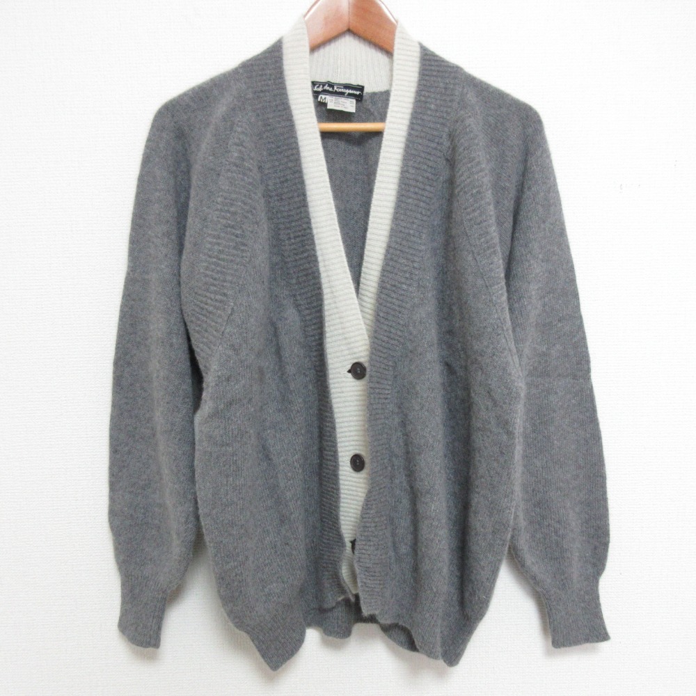 【中古】良品 Salvatore Ferragamo サルヴァトーレフェラガモ ウールアンゴラ レイヤードニットカーディガン サイズM グレー レディース Luxs ブランド古着のリュクス｜Luxs（ブランド古着のリュクス）