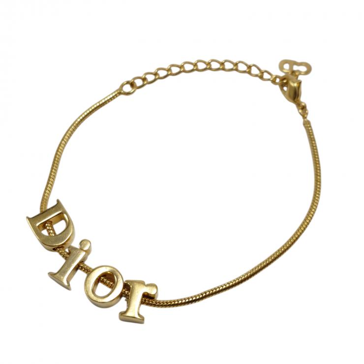 Christian Dior クリスチャンディオール ブレスレット ディオールロゴ ゴールド調 レディース ★良品★ 【中古】