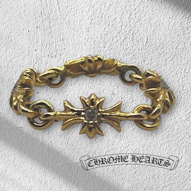 Chrome Ｈearts クロムハーツ タイニーECHつけ加える 輪っか 指環 K22 黄色ゴールド 金剛石 9.5号 ★仕切り状付★★美品★