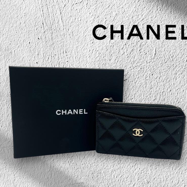 CHANEL シャネル マトラッセ キャビアスキン ケース カードケース AP3179 L字ファスナー ブラック ゴールド金具 ★美品★
