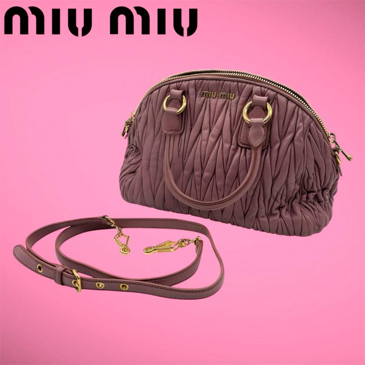 MIUMIU ミュウミュウ ショルダーバッグ マテラッセ なめし革 さくら色 2way ★中古品★