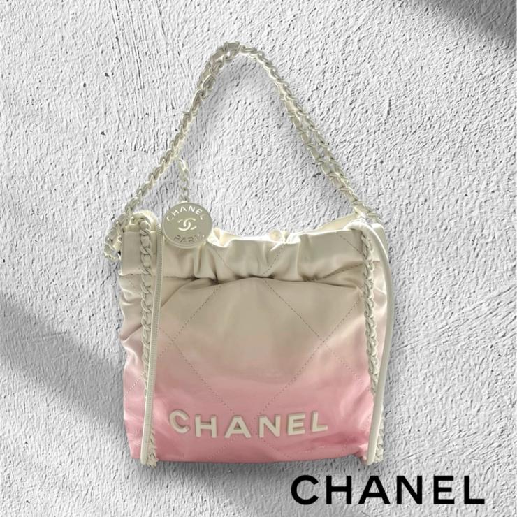 CHANEL シャネル シャネル22 ミニ ハンドバッグ ショルダーバッグ 2WAY ラムスキン ピンク ホワイト ランダムプレート ★美品★|LUXTOKYO