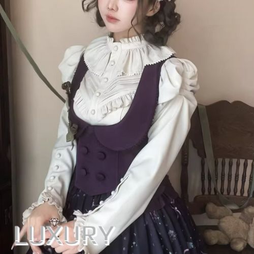 クラシカルロリータ クラロリ ブラウス のみ リボン付き 立ち襟 ハイネック 長袖 レトロ 古風 宮廷風 ナチュラル ガーリー 春秋コーデ デート お呼ばれ パーティー お茶会｜LUXURY
