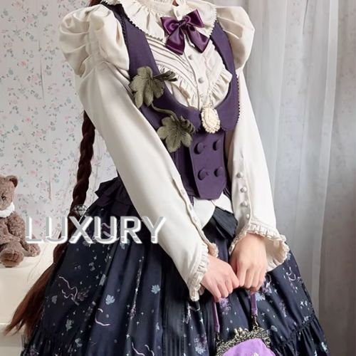 古典的ロリータ クラロリ より良い のみ 2色 ぶどう主題 フルーツ レトロ 大時代 公方風 自然的 愛くるしげ ガーリー 年月コーデ 会う約束 お呼ばれ 寄りあい 茶の葉会