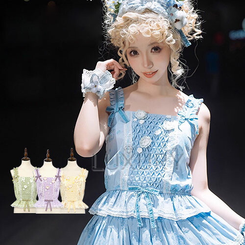 ロリータファッション ノースリーブ トップス のみ 4色 花柄 フリル 森ガール ナチュラル ガーリー お嬢様 春夏コーデ お茶会 ピクニック 田園