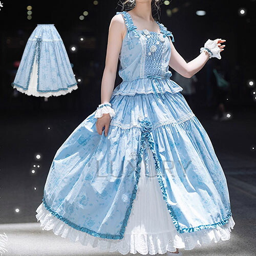 ロリータファッション スカート のみ 4色 花柄 レース ひざ下丈 ミモレ丈 森ガール ナチュラル ガーリー 春夏コーデ お茶会 ピクニック