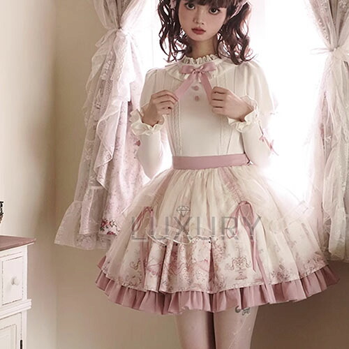 甘ロリ スカート のみ フリル ミニ丈 ショート丈 膝上 お嬢様 ドール風 かわいい ゆめかわ ゆるふわ ラブリー メルヘン 春秋コーデ イベント 撮影 舞台 撮影用|LUXURY