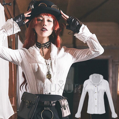 ロリータファッション ブラウス ホワイト 長袖 春秋 トップス かわいい スリム フリル steampunk スチームパンク 大きいサイズ おしゃれ Lolita ロリィタ ゴスロリ