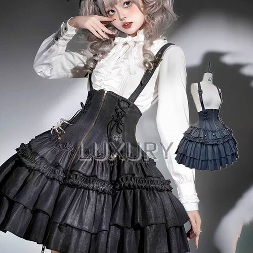 スチームパンク steampunk ジャンパースカート のみ サスペンダー付き 取り外し可能 デニム ミニ丈 ショート丈 膝上 カジュアル 大人可愛い レディース デイリー｜LUXURY 19,060円