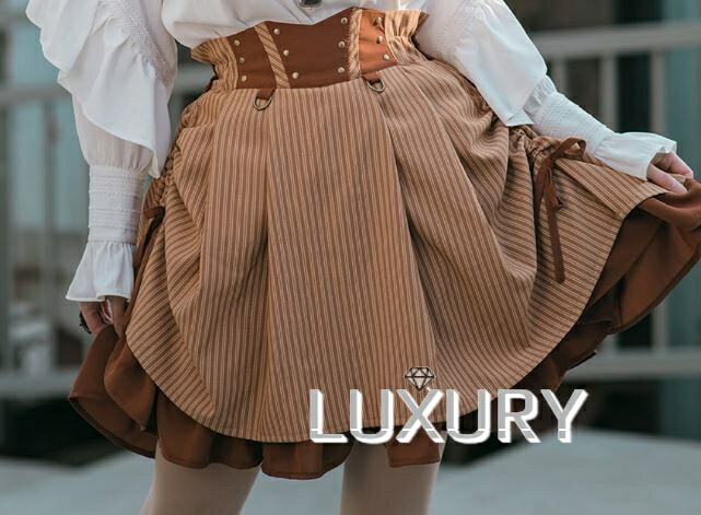 ストライプスカート SteamPunk スチームパンク 春秋 ミニスカート フレア ストライプ プリント ウエストマーク Aライン フリーサイズ かわいい Lolita ロリィタ｜LUXURY 14,297円
