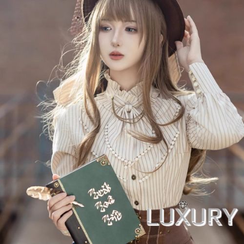 スチームパンク steampunk 長袖フリルブラウスのみ ゴシック ヴィクトリアン レトロ クラシカル アンティーク スタンドカラー エレガント クラロリ ゴスロリ