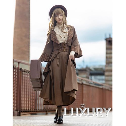 スチームパンク steampunk トレーン付きウエストコルセット＋ロングスカート レディースファッション 春秋 カジュアル パーティー デイリーユース レトロ クラシカル ダークブラウン