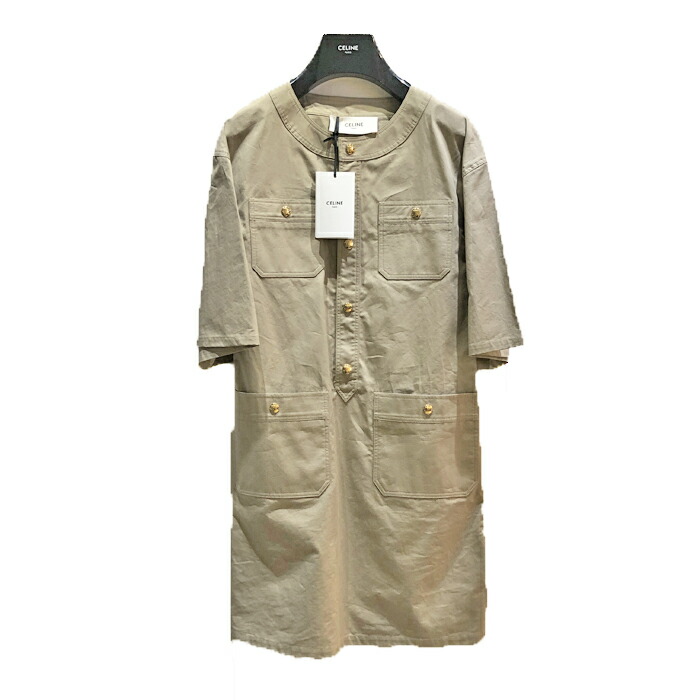 楽天市場】CELINE セリーヌ Cotton Twill Trapeze Mini Dress シャツ
