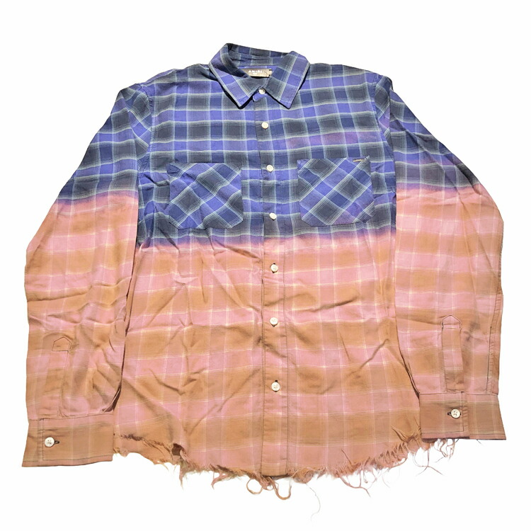 楽天市場】AMIRI アミリ ﾌﾞﾙｰ ｺｯﾄﾝ100% 裾切りっぱなし ｵﾝﾌﾞﾚﾁｪｯｸｼｬﾂ