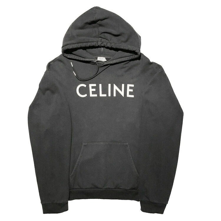 【中古】 CELINE セリーヌ フロントロゴプリント ルーズフーディーパーカー size\u003dXL 2Y321670Q.38AW コットン メンズ ブラック 本物 送料込み 送料無料!!