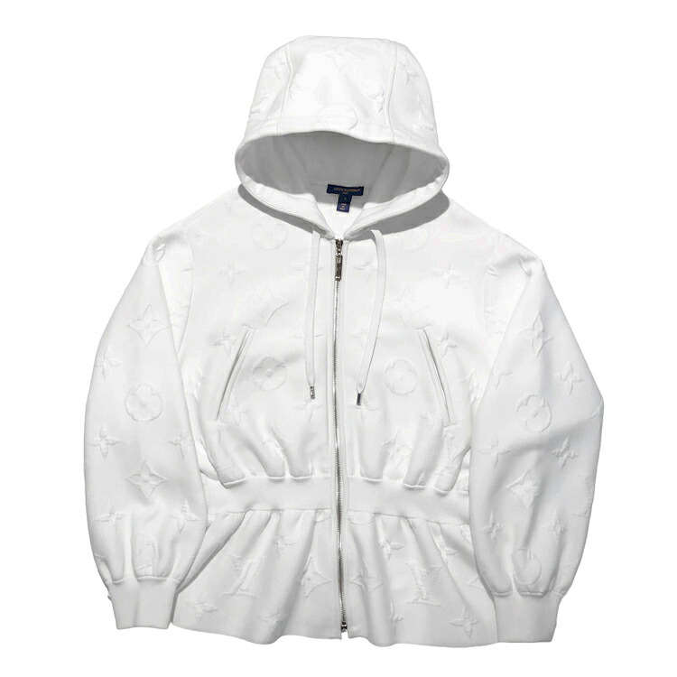 【中古】 LOUIS VUITTON ルイヴィトン 25SS 3D モノグラム ペプラム・フーディー ジップパーカー FSKC16PVT Sサイズ ホワイト コットン 2025年春夏 ゴールド金具 レディース 本物 送料込み!!|LUXURY SEVEN 店