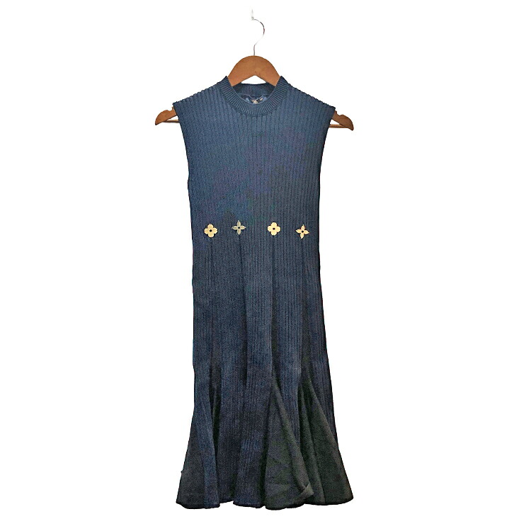 【中古】 【未使用品】 LOUIS VUITTON ルイヴィトン 25AW シグネチャー アクセント ニットドレス 1AI961 FTKD41XMI ノースリーブ タイト ワンピース ニット レーヨン コットン ネイビー レディース size\u003dXS 本物 送料込み!!