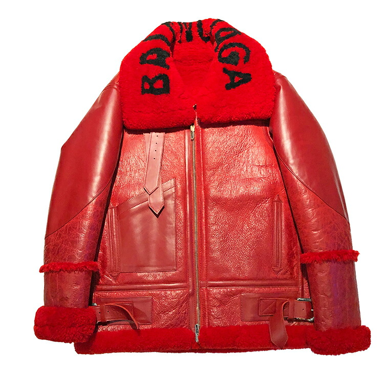 【中古】 BALENCIAGA バレンシアガ レザー ボアジャケット 530177 TSH11 ブルゾンジャケット ボンバージャケット ラムスキン レザー size\u003d38 メンズ レッド 本物 送料込み!!