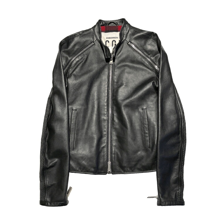 【中古】 Dsquared2 ディースクエアード ICON シングル ライダースジャケット アームジップファスナー S71AM0662 ジャケット ブラック size=48 Mサイズ レザー メンズ 本物 送料込み!!|LUXURY SEVEN 店