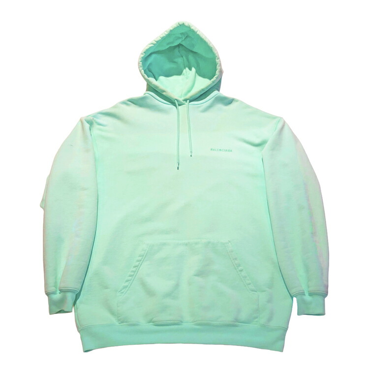 【中古】 BALENCIAGA バレンシアガ 刺しゅうロゴタイプ 刷り上げる ティーシャツパーカー 578135 TLVB8 ティファニー青色 フーディ XS大きさ 綿織物 レディース 本物 貨物輸送込み!!