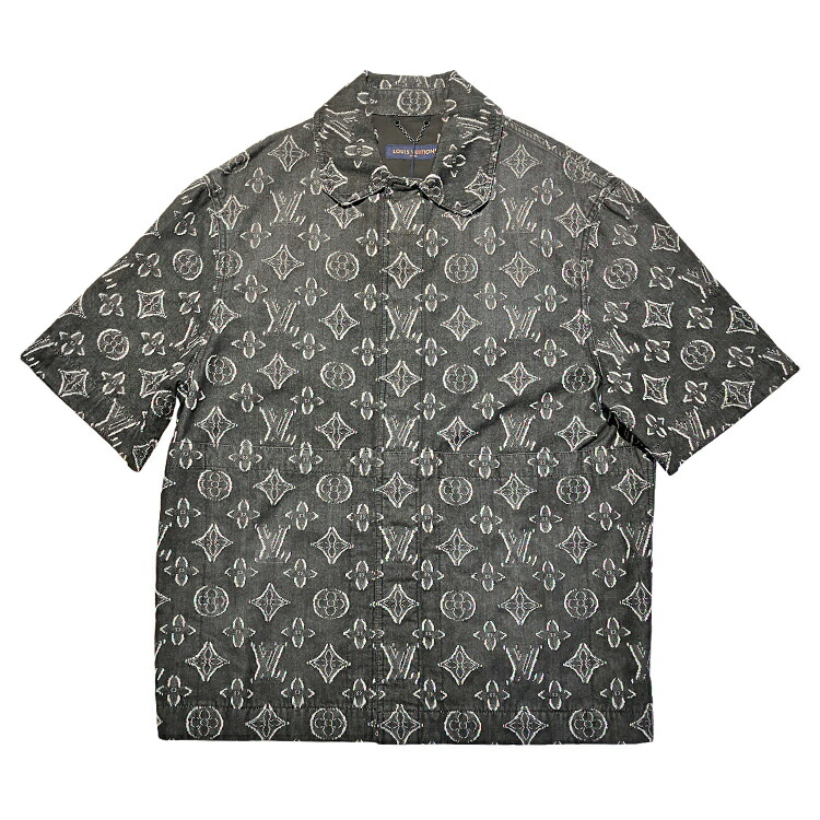 【中古】 【未使用品】 LOUIS VUITTON ルイヴィトン モノグラム ショートスリーブ シャンブレーシャツ HPS73WARS デニム ジャケット ブラック ホワイト Mサイズ コットン メンズ シルバー金具 本物 送料込み!!|LUXURY SEVEN 店