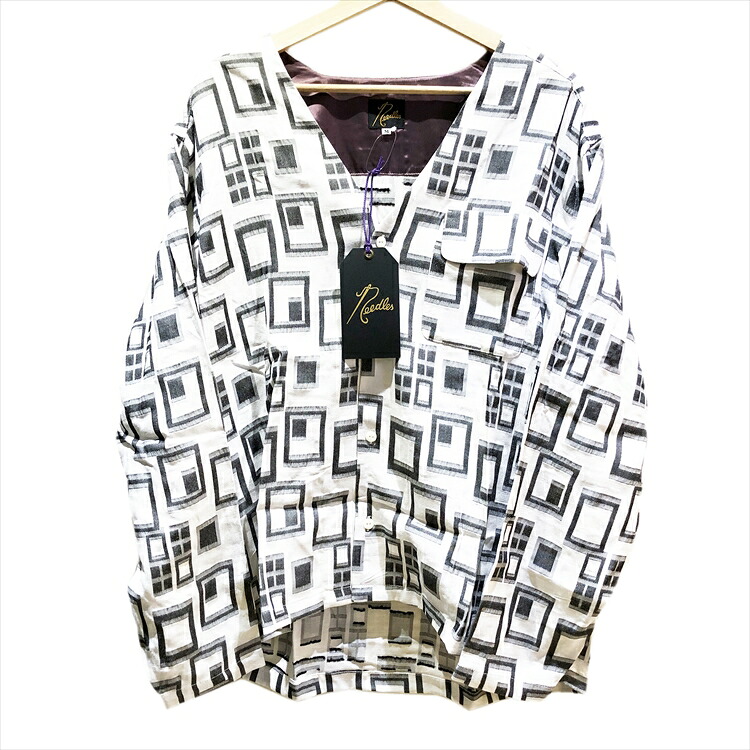 【中古】Needles ニードルス V Neck Shirt -R/PE/L Multi Block Vネックシャツ ホワイト size\u003dM【MR126】未使用品 本物 送料込み!!