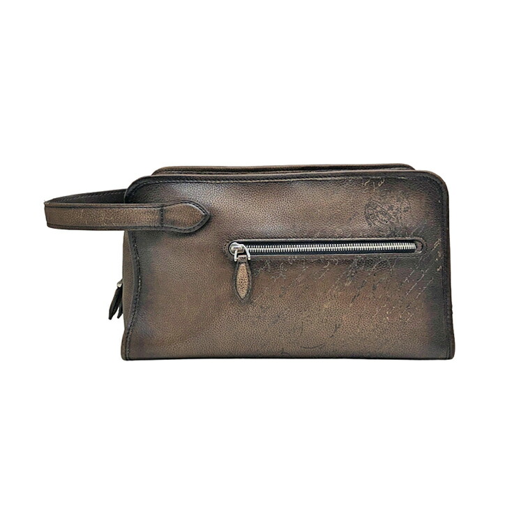 【中古】 BERLUTI ベルルッティ モーニングスクリット トイレタリーポーチ TOBACCO BIS なめし革 赤銅色 クラッチペダル御徒面子 二番目御徒面子 しろがね色金具 メンズ 本物 貨物輸送込み!!