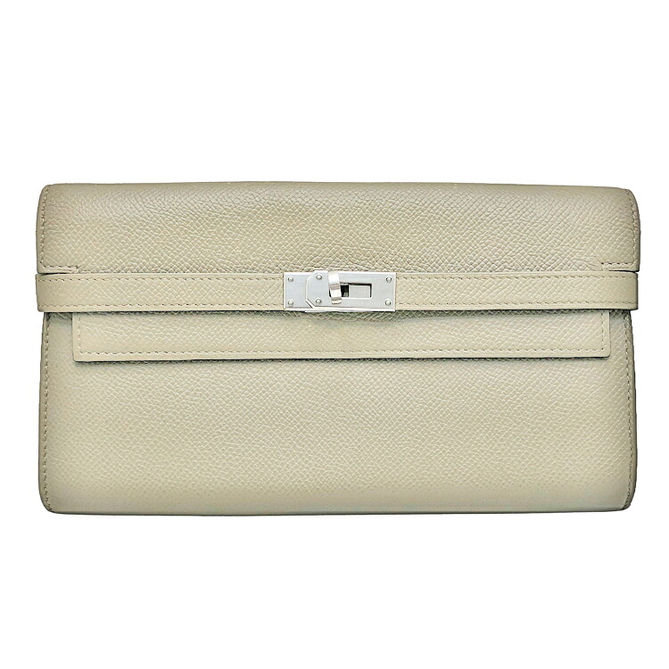 【中古】 HERMES エルメス ケリーウォレット ロング C目じるし 2018年 長金入れ ウォレット エプソン しろがね色金具 エトゥープ ベージュ系 ユニ一発やる 本物 貨物輸送込み!!