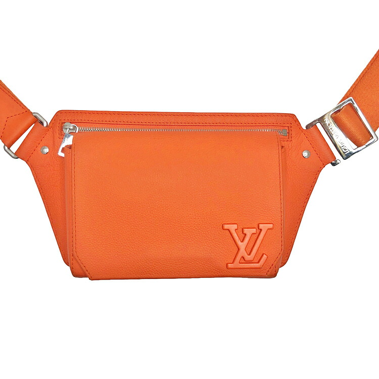 【中古】 LOUIS VUITTON ルイ ヴィトン LVアエログラム バムバッグ ショルダーバッグ M59625 上半身御徒面子 なめし革 オレンジ色 しろがね色金具 メンズ 本物 貨物輸送込み!!