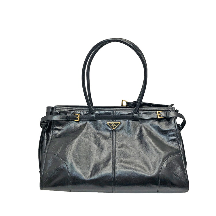 【中古】 PRADA プラダ ボニー ラージ なめし革 ハンドバック 1BA433_2CYR_F0002_V_MOO ハンドバック ショルダーバッグ 2way 牛皮 なめし革 黒いこと ゴールド金具 レディース 本物 貨物輸送込み!!
