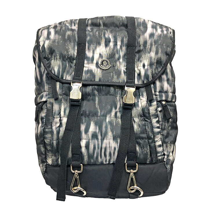 【中古】 MONCLER モンクレール ZAINO バックパック 4209A0060800-57290 ナイロン ロゴパッチ リュックサック ベージュ アイボリー ブラック メンズ 本物 送料込み!!