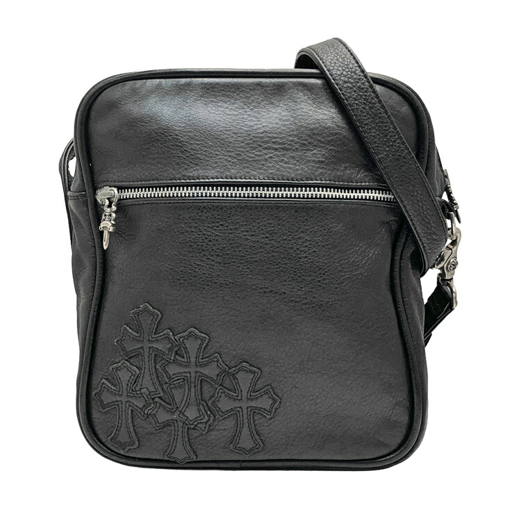 【中古】 Chrome Hearts クロムハーツ TAKA セメタリークロスパッチ ショルダーバッグ BK 黒いこと 上半身御徒面子 メンズ なめし革 SV925 しろがね色 本物 貨物輸送込み!!
