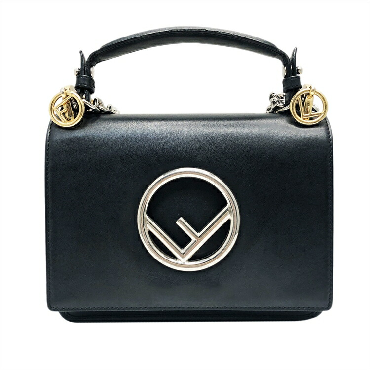Fendi FF キャナイ エフ レザー チェーン ショルダーバッグ 8BT286 ネイビー (191390